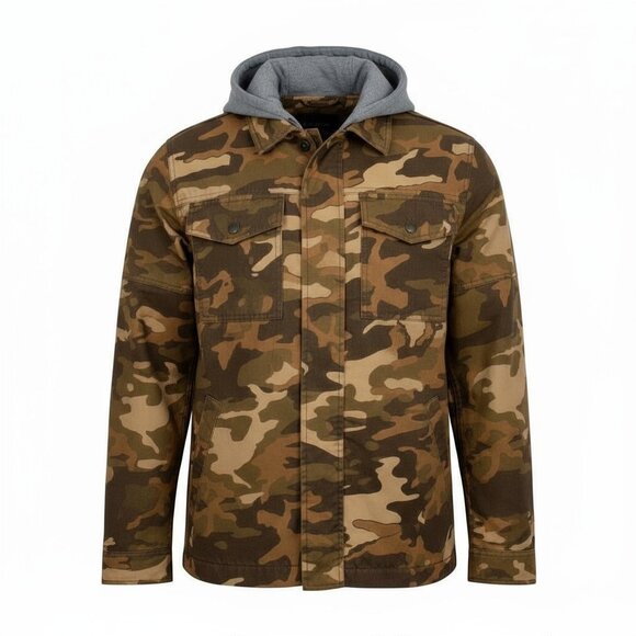 Levi's Men’s Size L Camouflage Washed Cotton Sherpa Lined Hooded Military Jacket - Picture 1 of 9